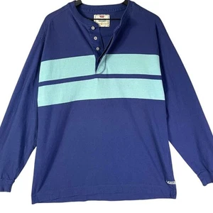 Vintage Levi's Rugby Shirt Large Blue Striped Long Sleeve 90s Tee - Picture 1 of 7