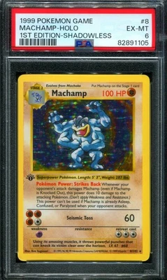 PSA 6 Machamp 8/102 1st Ed Shadowless Holo Starter Deck Base Set Pokemon Card - Image 1 of 2