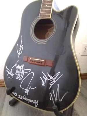 Autographed By Queensryche Guitar Washburn  Acoustic-Electric Guitar Black D10CE - Image 1 of 4