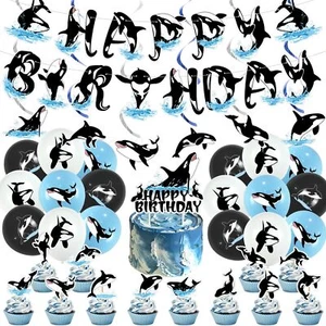 Orca Birthday Party Supplies Killer Whale Party Decorations Include HAPPY BIR... - Picture 1 of 7