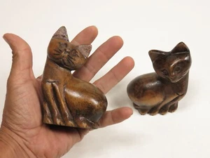 2 estatuillas únicas de gato talladas a mano estatuas rústicas 4" BA4A2204 únicas de colección - Imagen 1 de 7
