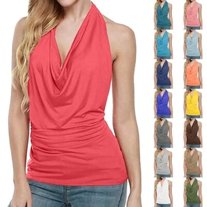 Womens Halter Neck Backless Cami Vest Ladies Summer Tank Tops Sleeveless Blouse - Picture 1 of 39