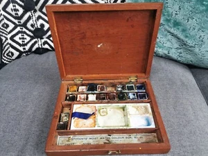 ANTIQUE REEVES & SONS STUDENTS Water Colours WOODEN PAINT BOX WITH Palette - Picture 1 of 15
