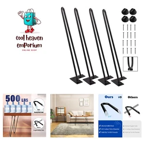 22 Inch Hairpin Legs, Heavy Duty Black Metal Furniture Table Legs, Set of 4 - Picture 1 of 9