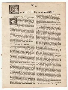 1760, august 16, Original French Gazette #33. Deadly and destructive hailstorm - Bild 1 von 5