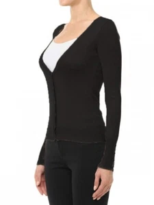 Deep V-Neck Fine Guage Cardigan Sweater Sleeve Button 65609 - Picture 1 of 7
