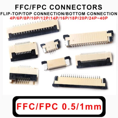 FFC/FPC Flat Cable Connector Socket 4 Pin to 40 Pin Top/Bottom 0.5mm/1.0mm Pitch - Image 1 of 4