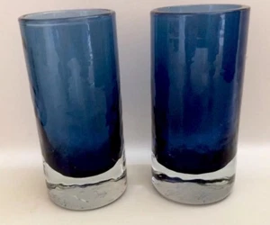 Vasos de vidrio artísticos artesanales azul cobalto firmados de colección 1986 NUEVO ESTADO - Imagen 1 de 3