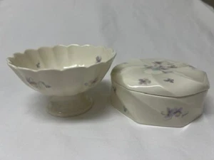 Mikasa LILA B2006 Ivory Bone China Purple Flowers Pedestal Bowl or Box with Lid - Picture 1 of 6