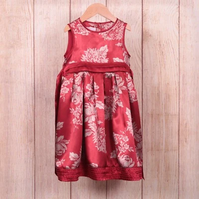 Vestido Monzón Niñas Edad 2-3 Años Rojo Plata Floral Fiesta Ocasión Especial Foto 1 de 4
