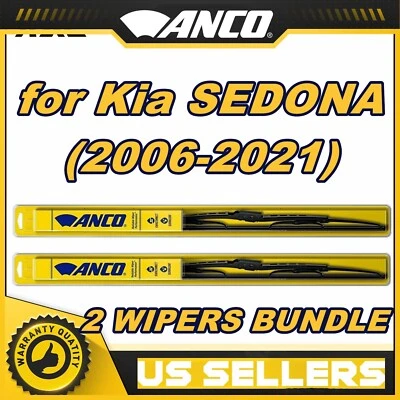 2x Conjunto de Lâminas de Limpador ANCO para Kia SEDONA (2006-2021) Par de Ajuste Direto, Frontal - Imagem 1 de 4