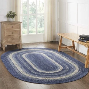 Area Rug Great Falls Blue Jute Farmhouse 60x96 Oval No Slip Floor VHC Brands - Picture 1 of 7