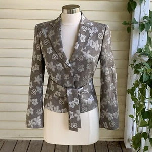 Marlowe Blazer Jacke XL (US 6) Braun Creme Prägung Blumen Gürtel Italy Luxe - Bild 1 von 11