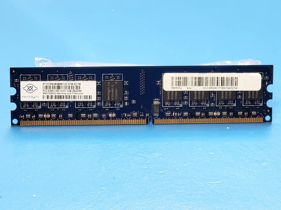 Nanya NT1GT64U8HB0BY-3C.0726.X2.TW DDR2-667 1Gb 2Rx8 PC2-5300U-555-12-E1 Memory - Image 1 of 1