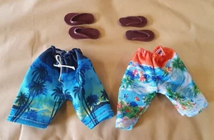 2x Male Doll Summer Swimming Shorts Trunks & Slippers for Ken Dolls Free UK P&P - Picture 1 of 4