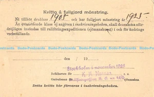R175061 Kvitto a fullgjord monstring. L. K. E. Vpl. Form Nr. 25 b. 1924 - Picture 1 of 2