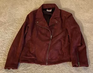 Old Navy Faux Suede Moto Asymmetrical Jacket Size XL Maroon Burgundy Wine Red - Picture 1 of 17