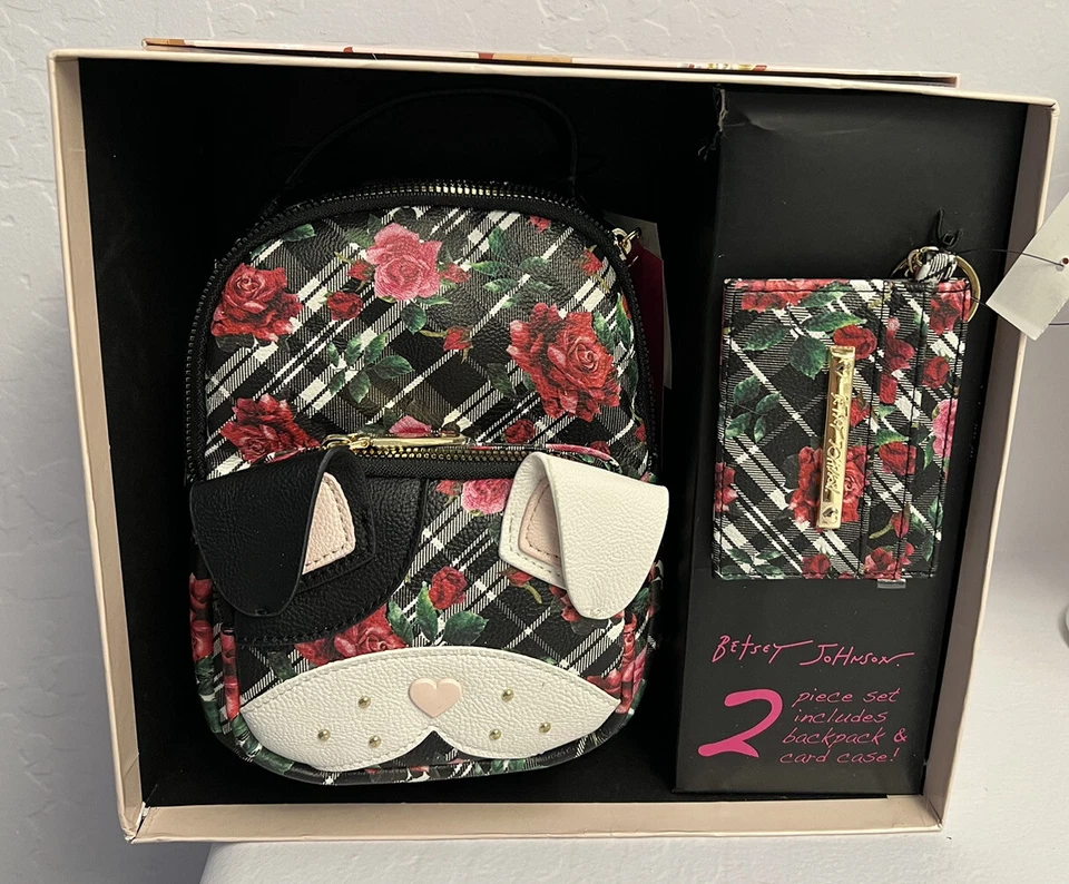 Mini mochila y estuche para tarjetas Betsey Johnson floral y a cuadros cachorro conjunto de regalo de 2 piezas Foto 1 de 1