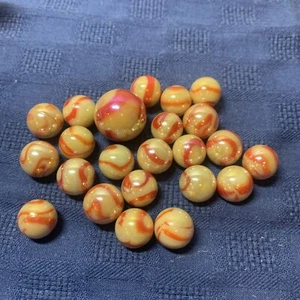 Swirl Orange/red Ivory Beige Iridescent Marble Lot Vintage Swirl share glass #67 - Picture 1 of 7
