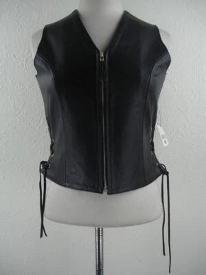 Mujer M Wilsons Cuero Negro Cuero Motocicleta Chaleco Chaqueta Flecos Cremallera Completa Foto 1 de 4