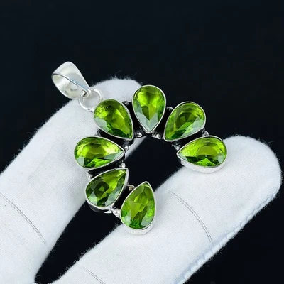 Green Peridot Gemstone Pendant 925 Silver Handmade Pendant For Christmas Gift - Image 1 of 4