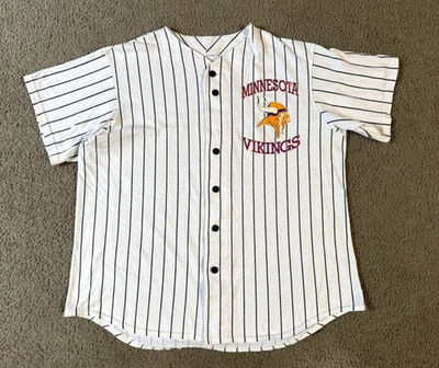 Vintage VTG Minnesota Vikings Striped Baseball Jersey - Size L/XL - Image 1 of 4