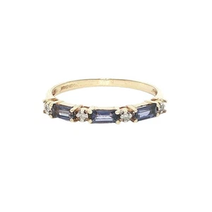 9ct Yellow Gold Iolite and Diamond Band Ring - Picture 1 of 3