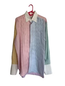 Robert Talbott Protocol White French Cuff Formal Shirt Multicolor Linen Shirt L - Picture 1 of 6