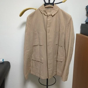 Bottega Veneta Beige No Collar Jacket Pocket Stain Cotton Blend Size 50 - Picture 1 of 24