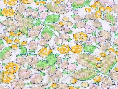 Vintage Berries & Flowers Pink Green Floral Kettlecloth Cotton Fabric 2.5yds - Image 1 of 4