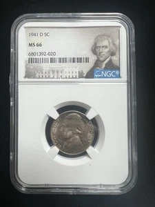 1941-D MS66 Jefferson Nickel Graded NGC #593 - Picture 1 of 2