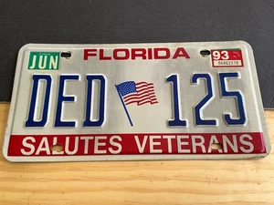 1993 Florida Salutes Veterans License Plate Tag DED 125 - Picture 1 of 1