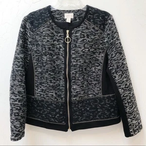 Hermosa Chaqueta Blazer Chico's 2 Mujer Talla L Elegante Gris/Negro Cierre con Cremallera - Imagen 1 de 7