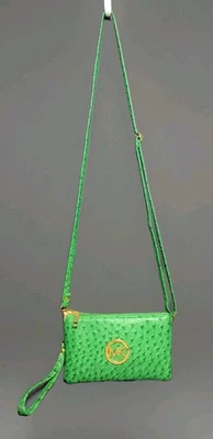 MICHAEL KORS GREEN OSTRICH-EMBOSSED LEATHER FINISH -CLUTCH - CROSSBODY BAG - Image 1 of 4