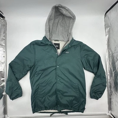 Vans Riley Men's Size Medium Green Windbreaker Hooded Snap Button Coach Jacket - Image 1 of 4