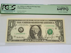 Fr. 1925-L* 1999 $1* PCGS 64 PPQ STAR Note, Courtesy Autographed - Picture 1 of 5