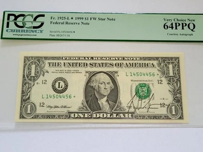 Fr. 1925-L* 1999 $1* PCGS 64 PPQ STAR Note, Courtesy Autographed - Image 1 of 4