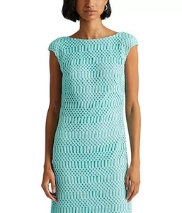 LAUREN RALPH LAUREN BLUE LATTICE CROCHET LACE CAP SLEEVE DRESS SZ 10P - Picture 1 of 8