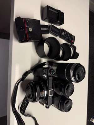 Sony NEX-6 Mirrorless Camera + 55-210mm + 35mm f/1.8 + 50mm f/1.8 + Package Only - Image 1 of 4