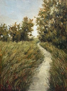 Original Ölgemälde Landschaft Gemälde Neutral Vintage Stil Kunst 9x12" - Bild 1 von 5