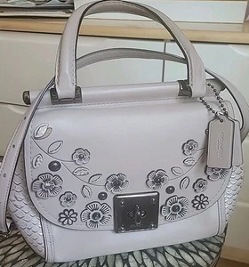 Coach Leather Drifter Purse Grey Silver with Intricate Flowers Embellishments - Picture 1 of 17