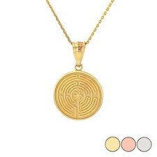 Solid Gold Or 925 Silver Chartres Labyrinth Dainty Medallion Pendant Necklace