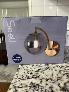 Globe Wall Lights Ribbed Glass Shade Gold Metal Wall Lamp - Picture 1 of 3