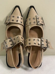 New Ladies Flats Slingback Pointed Toe Casual Daily Dress Sandals Shoes 7.5 Tan - Picture 1 of 16