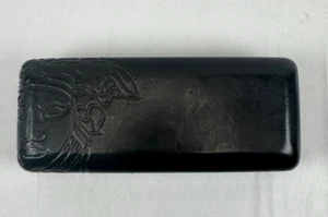 90s Vintage Versace Glasses Hard Case Black Leather Embossed Medusa Clam Shell - Picture 1 of 10