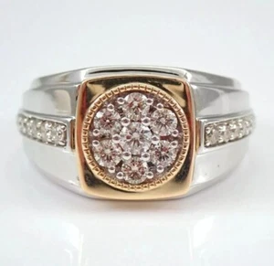 Men's Pinky Ring 2Ct Round Lab Created Diamond 14K White/Rose Gold Plated Silver - Picture 1 of 5