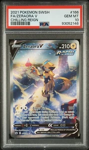 PSA 10 GEMAS COMO NUEVAS - POKEMON SWSH CHILLING REIN - ZERAORA V 166/196 ULTRA RARO - Imagen 1 de 2