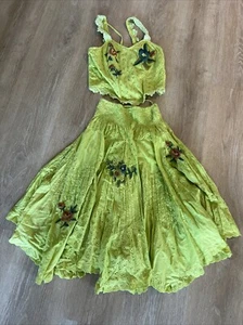 J Peterman Embroidered Set Skirt Artsy Lagenlook Corset Size 0 Skirt 4 Top Rare - Picture 1 of 22