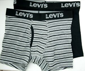 NEW  AWESOME 2 PACK LEVI'S BOYS SOLID STRIPED Boxer Briefs M 10-12 BLACK / GRAY