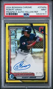 2024 BOWMAN CHROME PROSPECTS ROBERT ARIAS RIFRATTORE GIALLO AUTOMATICO #/75 PSA 9 COME NUOVO - Foto 1 di 2
